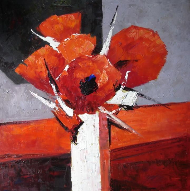721x725 Abstract Poppy Paintings Modern Abstract A Bottle Of Poppy - Abstract Poppy Painting