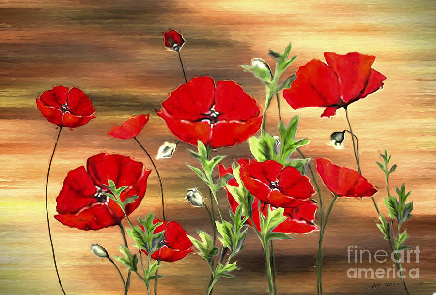 900x609 Abstract Poppies Painting On Wood Painting By Heinz G Mielke - Abstract Poppy Painting