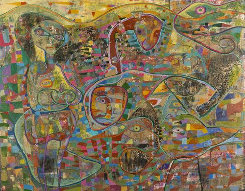 500x390 Pregnant Mother And Oil Paint And Wax Pigment On Panel, 24 - Abstract Pregnant Woman Painting