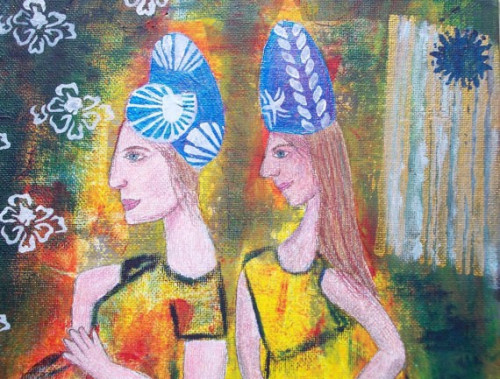 500x379 Pregnant Women With Hats, Abstract Expressionism, Acrylic Painting - Abstract Pregnant Woman Painting