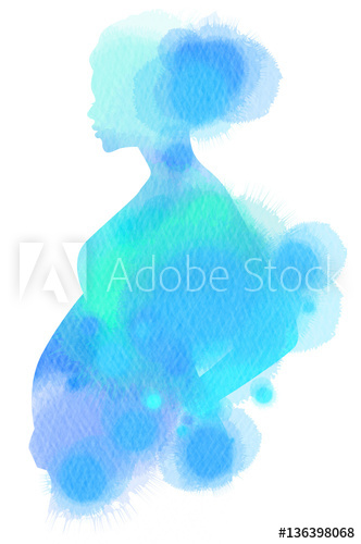 332x500 Pregnant Woman Silhouette Plus Abstract Water Color Painted - Abstract Pregnant Woman Painting