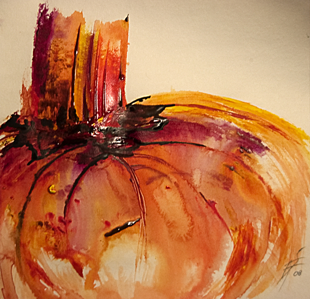 1024x987 Abstract Art Watercolor - Abstract Pumpkin Painting