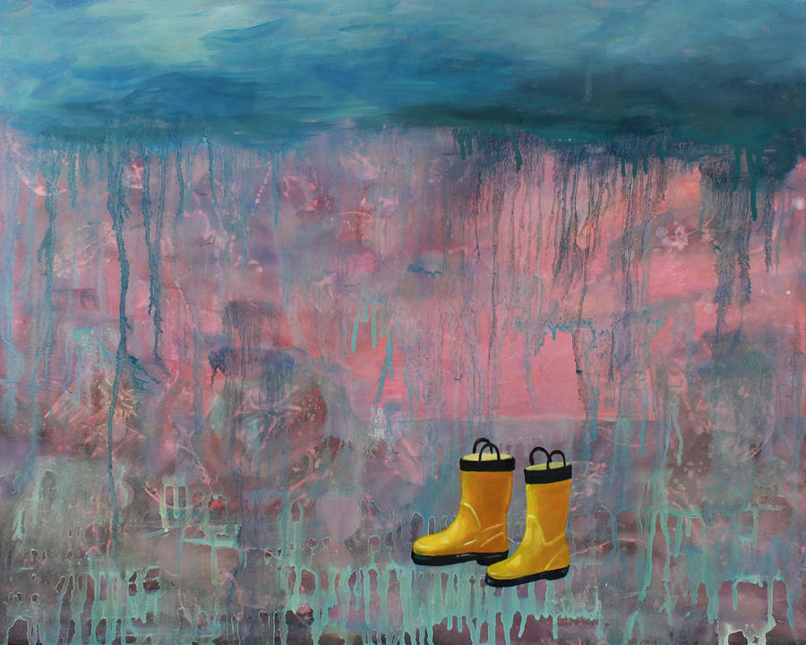 900x720 Rainy Day Galoshes Painting By Guenevere Schwien - Abstract Rain Painting