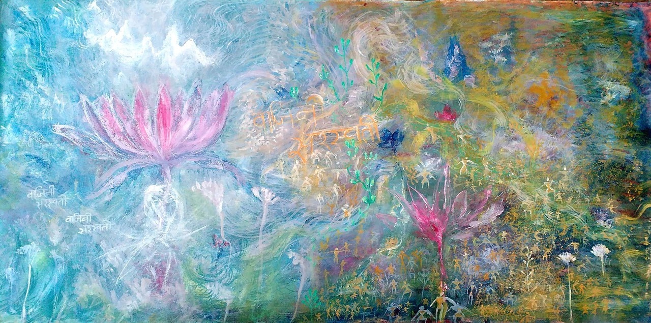 1280x635 Buy Saraswati River By Ganesh Bhat@ Rs. 10090. Code - Abstract Rain Painting