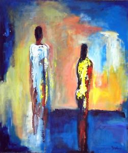 251x300 Abstract Realism Original Painting Figures Blue And Yellow Modern - Abstract Realism Painting