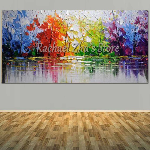 640x640 Hand Painted Abstract Colorful Palette Knife River Landscape Oil - Abstract River Painting