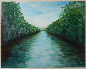 300x244 Modern Fine Art Abstract Impressionist River Canal Landscape Oil - Abstract River Painting