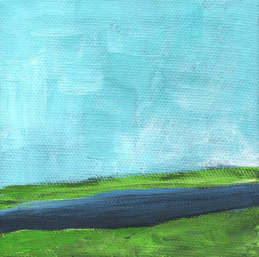 900x891 By The River Abstract Landscape Painting Painting By Linda Woods - Abstract River Painting