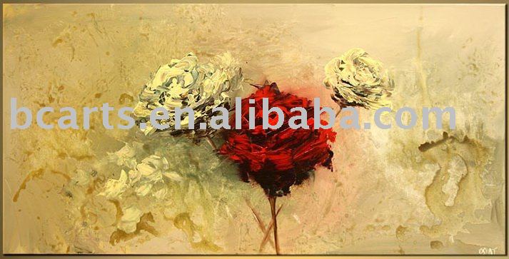 713x363 Beautiful Hand Painted Red Yellow Abstract Rose Flower Canvas - Abstract Rose Painting
