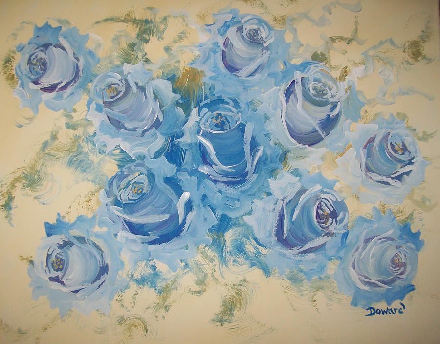 900x704 Blue Roses Abstract Painting By Raymond Doward - Abstract Rose Painting
