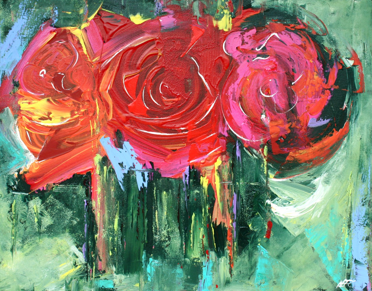 1280x1000 Elizabeth Chapman Three Roses, Modern Art, Contemporary - Abstract Rose Painting