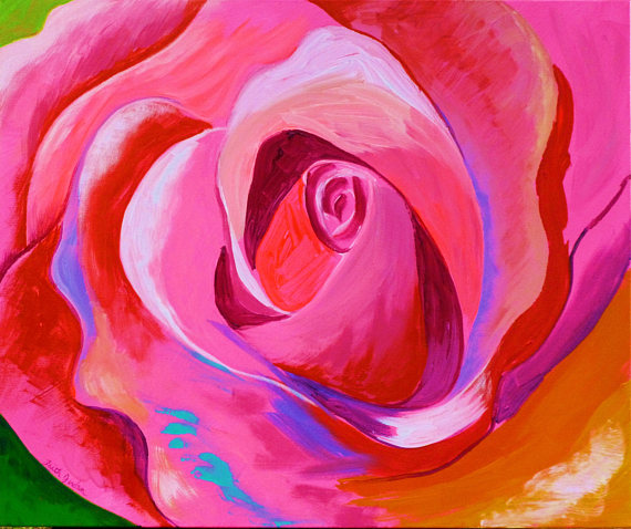 570x478 Nature's Jewel 20x24 Abstract Rose Painting Pink Red - Abstract Rose Painting