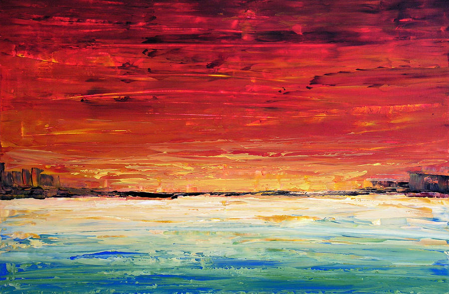 900x589 Abstract Seascape Red Meets Sea Painting By Amy Giacomelli - Abstract Sea Painting