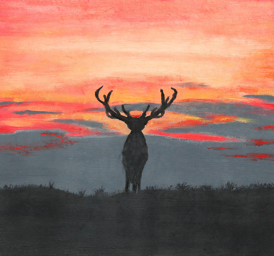 900x841 Painting Of A Silhouette Of A Large Deer Painting By Micha Klootwijk - Abstract Silhouette Painting