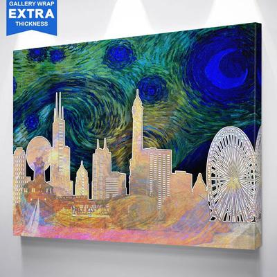 400x400 Starry Chicago Abstract Silhouette Canvas - Abstract Silhouette Painting