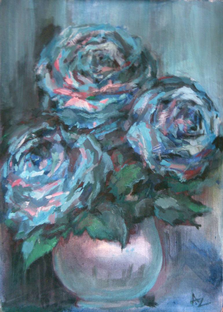 770x1078 Saatchi Art Blue Abstract Roses On Silk Painting By Anastasia - Abstract Silk Painting
