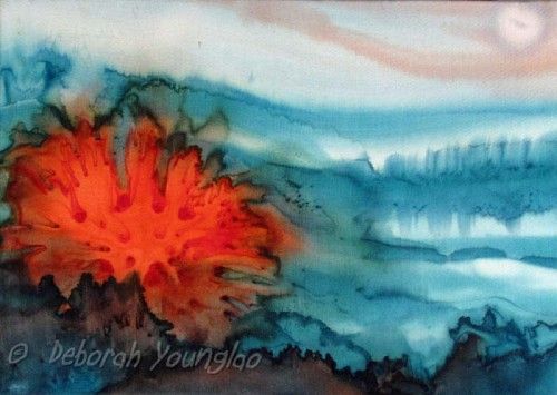 500x355 Tealtangerine', 5 X 7 Abstract Silk Painting Original Deborah - Abstract Silk Painting
