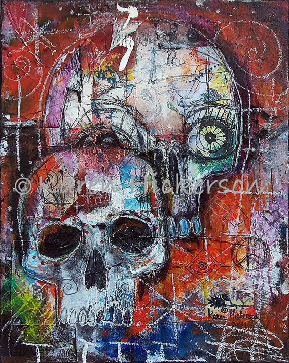 570x714 Dia De Los Muertos Folk Art Print Sugar Skull Day - Abstract Skull Painting