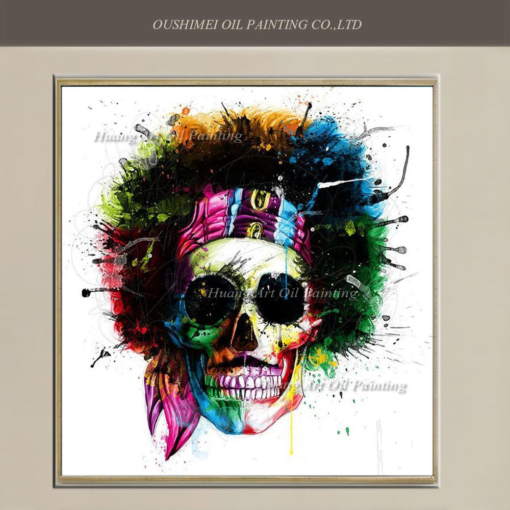1000x1000 Hand Painted Modern Color Abstract Skeleton Oil Painting - Abstract Skull Painting