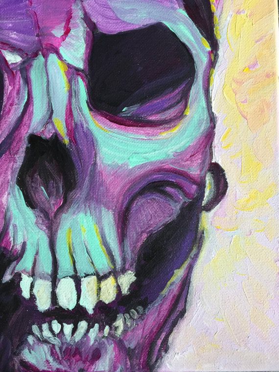 570x760 Original Acrylic Skull Painting Ghoulish Semi Abstract Colorful - Abstract Skull Painting