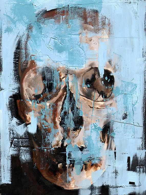 570x759 Skull Study Abstract Collage Oil Painting - Abstract Skull Painting