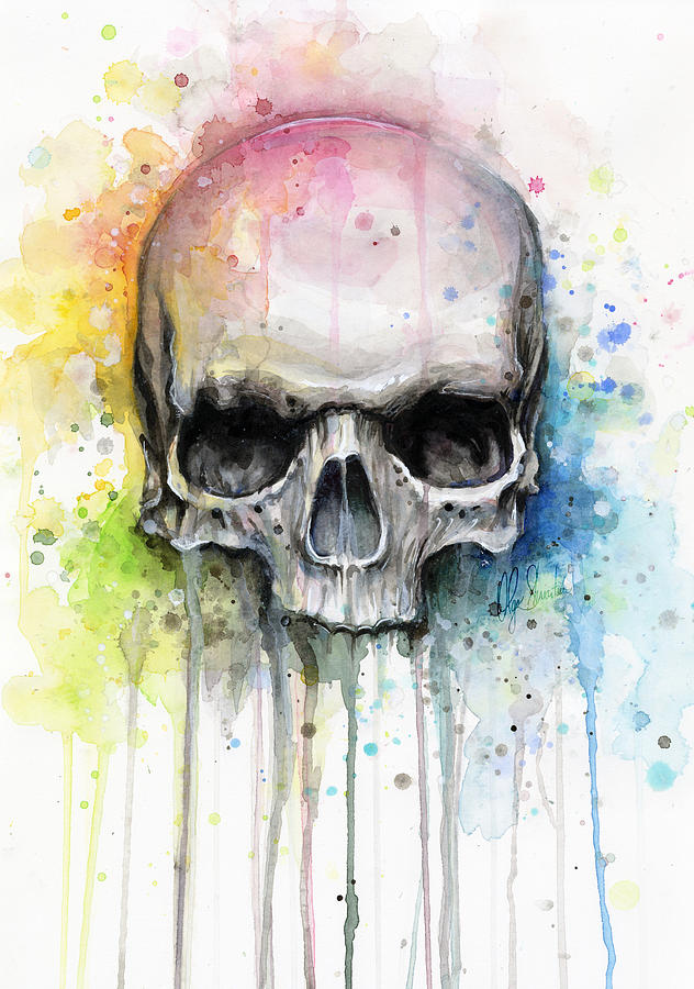 632x900 Skull Watercolor Painting Painting By Olga Shvartsur - Abstract Skull Painting