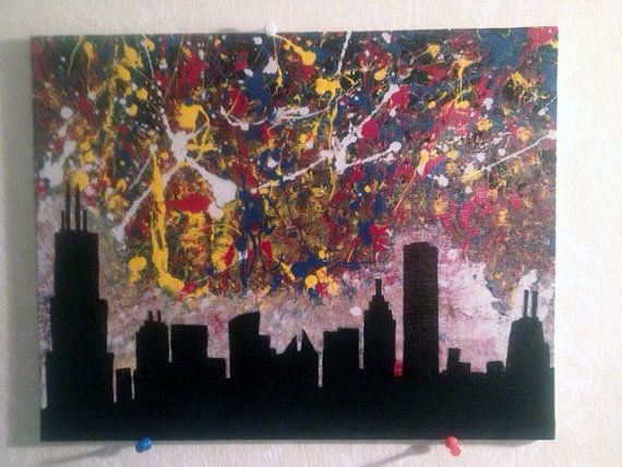 570x428 Chicago Skyline Abstract Splatter Painting Chicago - Abstract Splatter Painting