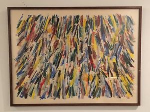 300x225 Original Early Helen Pfeffer Oil On Paper Abstract Splatter - Abstract Splatter Painting