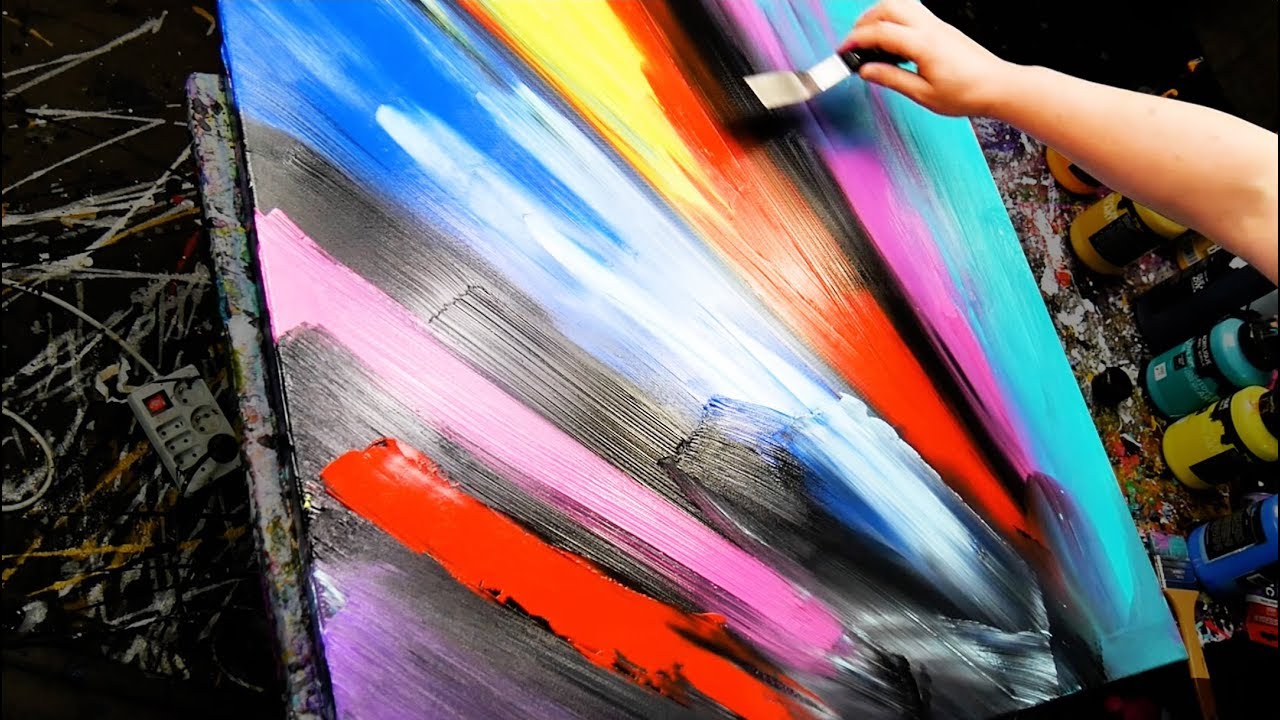 1280x720 Abstract Painting Demonstration In Acrylics Using Splatter, Knife - Abstract Splatter Painting