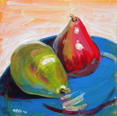 400x397 Daily Painters Abstract Gallery Pears 2 And Pear 3 Original Still - Abstract Still Life Painting
