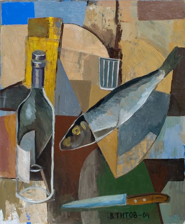 600x723 Oil Abstract Still Life With Herring - Abstract Still Life Painting