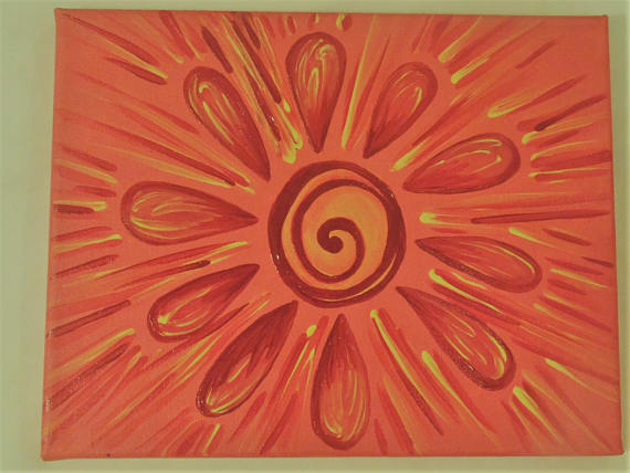 570x428 Original Handpainted Psychedelic Sun Painting Abstract Sun - Abstract Sun Painting