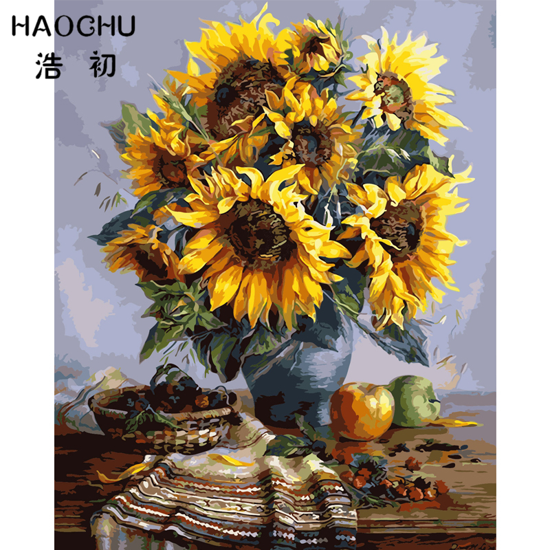800x800 Haochu Vintage Sunflower Oil Painting Wall Pictures Coloring By - Abstract Sunflower Painting