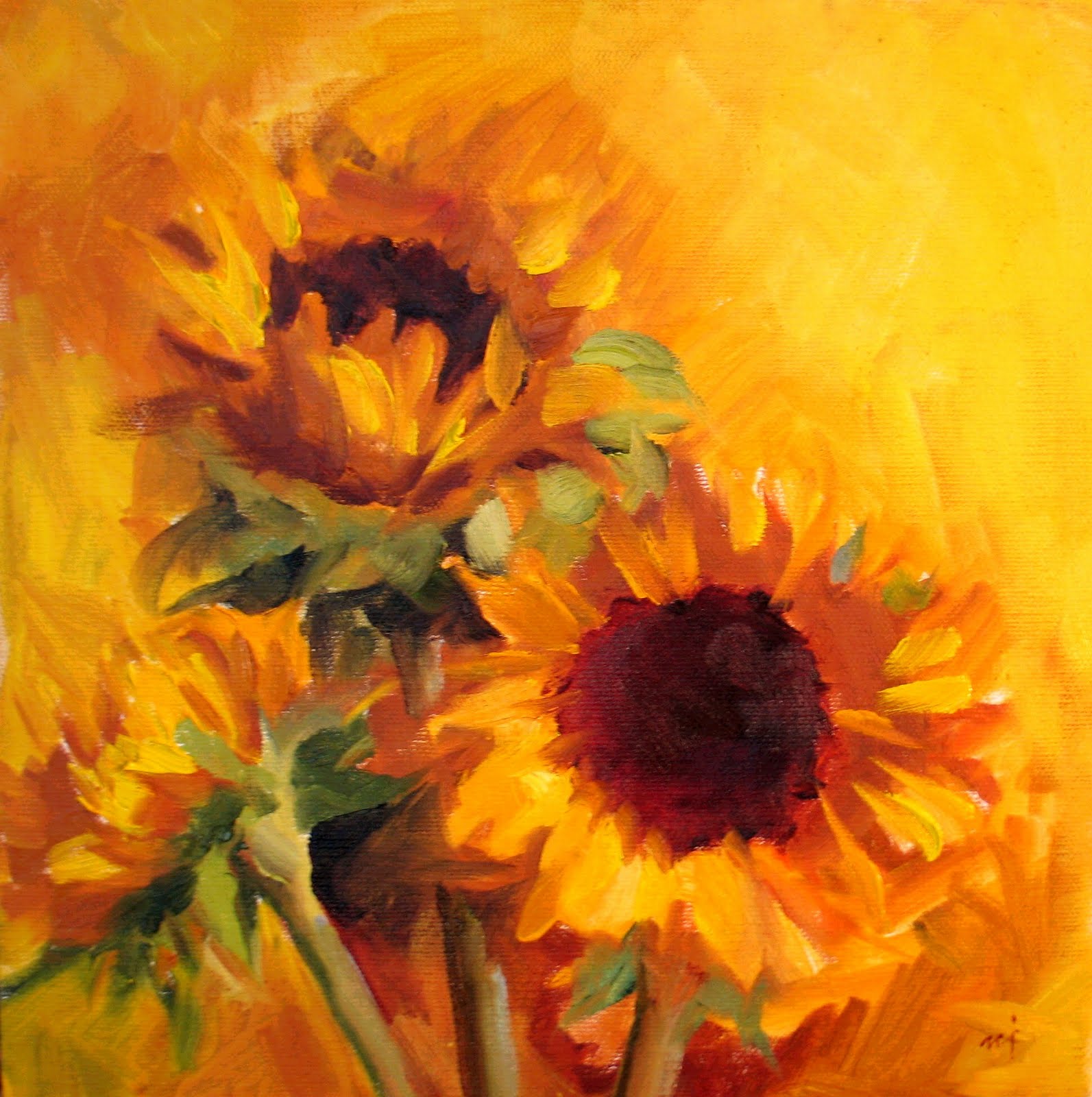 1593x1600 Nel's Everyday Painting Sunflowers In Abstract Yellow - Abstract Sunflower Painting