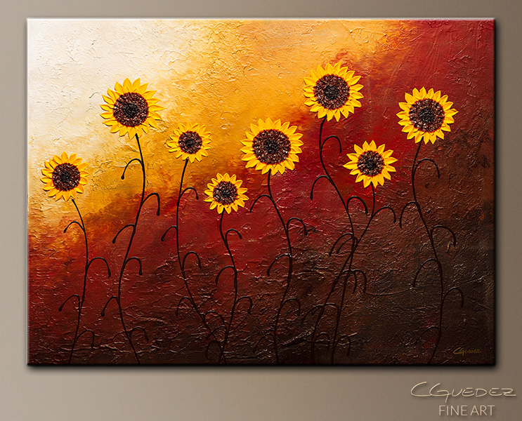 743x600 Sunflower Garden Abstract Wall Artmodern Hand Made Abstract Art - Abstract Sunflower Painting