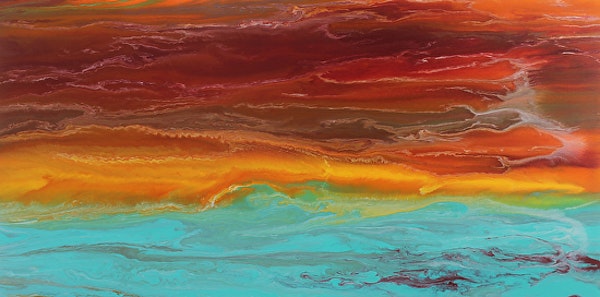 600x297 Contemporary Abstract Seascape Painting,coastal Art Sunrise - Abstract Sunrise Painting