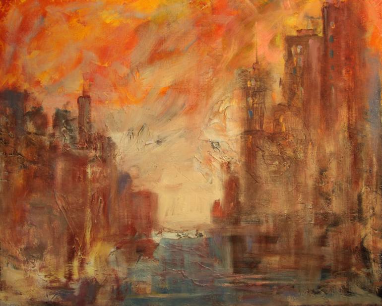 770x617 Saatchi Art Imaginary Surreal Abstract Figurative City - Abstract Sunrise Painting