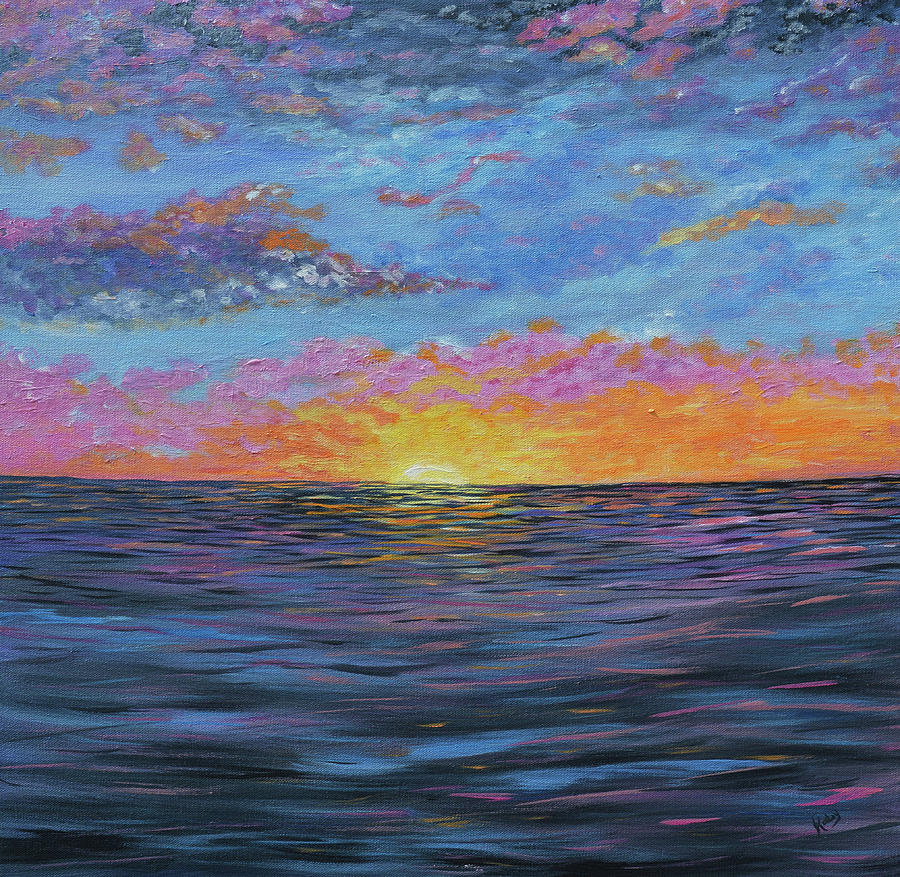 900x877 Abstract Ocean Bay Sunrise Painting By Kathy Symonds - Abstract Sunrise Painting