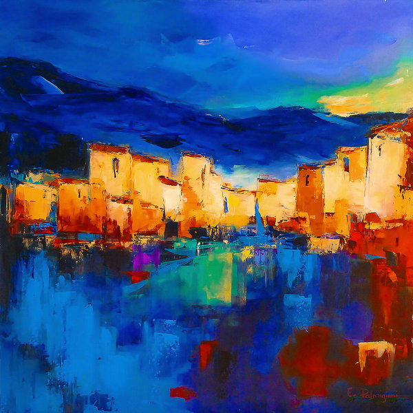 600x600 Sunset Over The Village Art Print By Elise Palmigiani - Abstract Sunset Painting