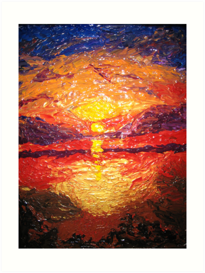 413x549 Abstract Sunset Finger Painting Art Prints By Ruth Kauffman - Abstract Sunset Painting