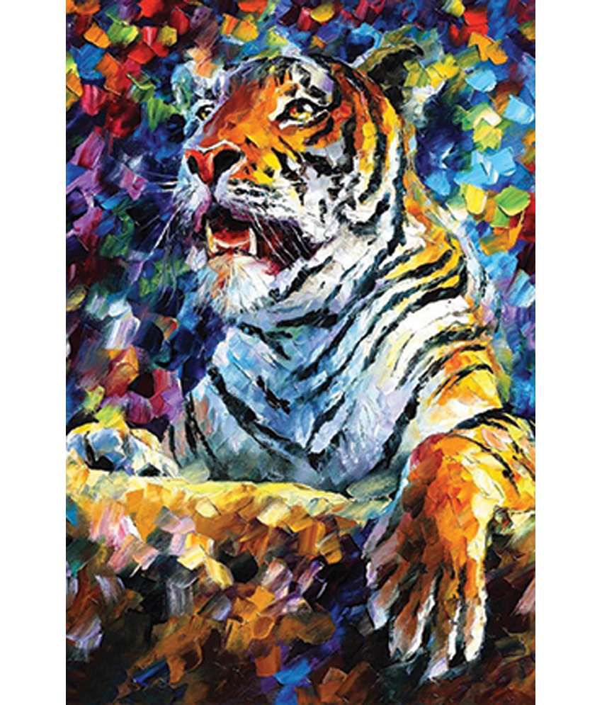850x995 Retcomm Art Painting Abstract Tiger In Multi Color - Abstract Tiger Painting