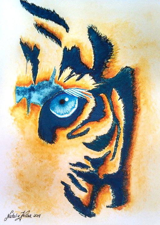 513x720 Teal Tiger Abstract Watercolor - Abstract Tiger Painting