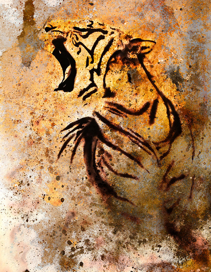 698x900 Tiger Collage On Color Abstract Background Rust Structure Wildlife - Abstract Tiger Painting