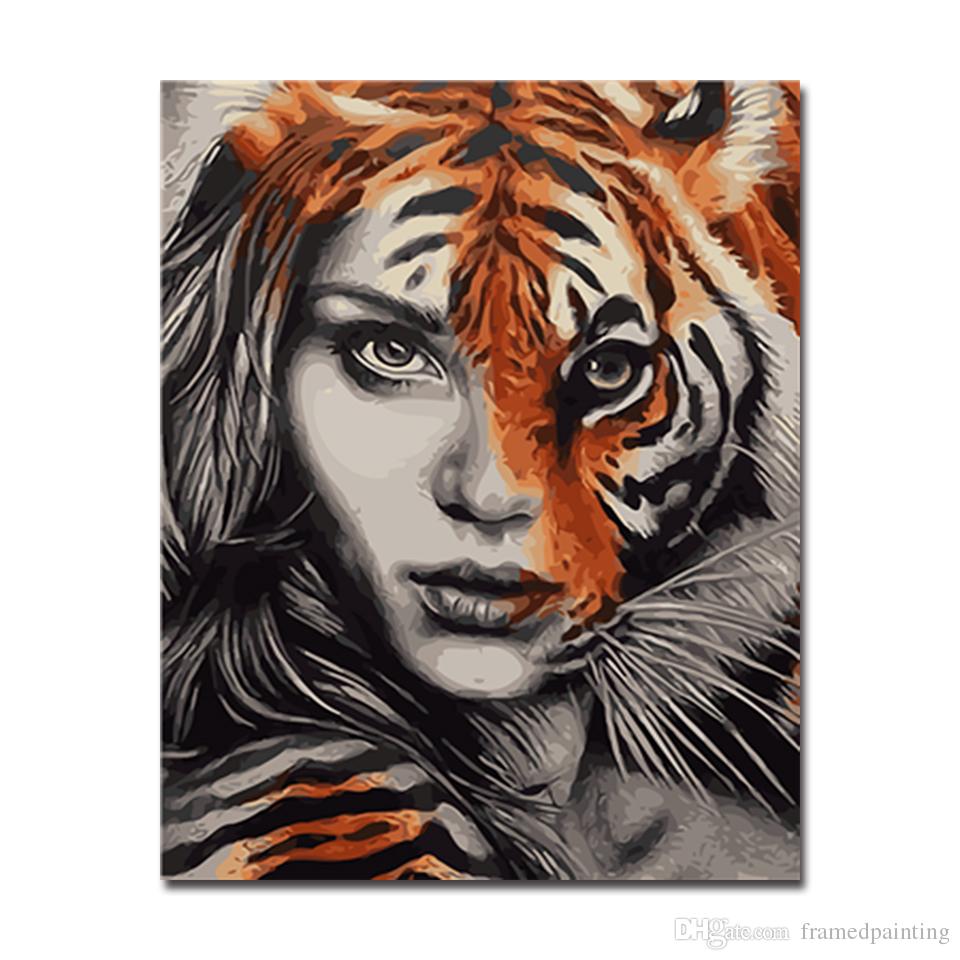 960x960 Diy Oil Painting By Numbers Abstract Coloring Half Tiger's Face - Abstract Tiger Painting