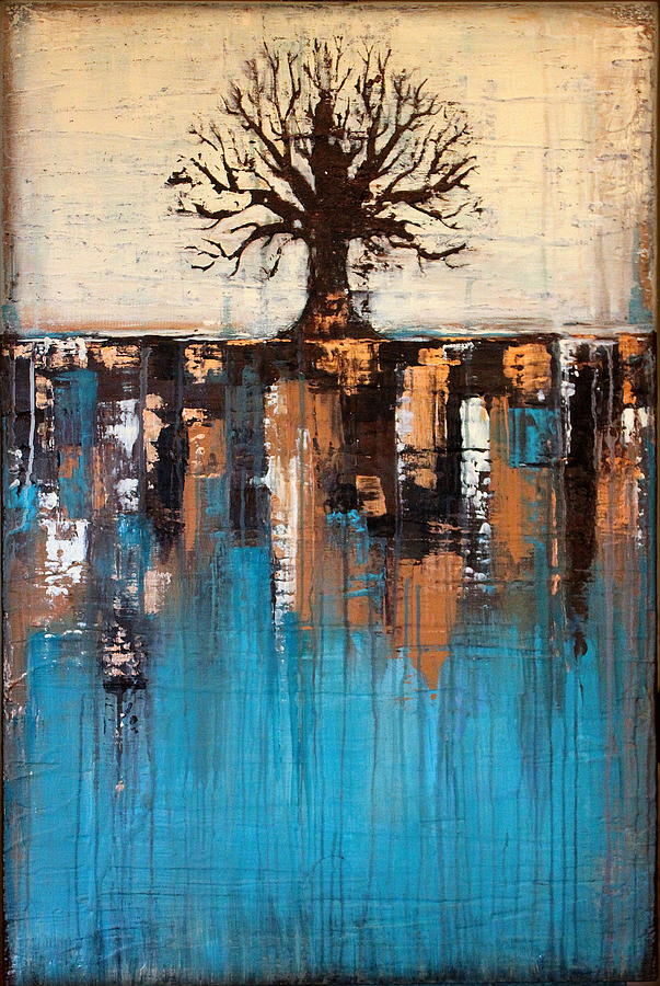 603x900 Abstract Tree In Teal Landscape - Abstract Tree Painting