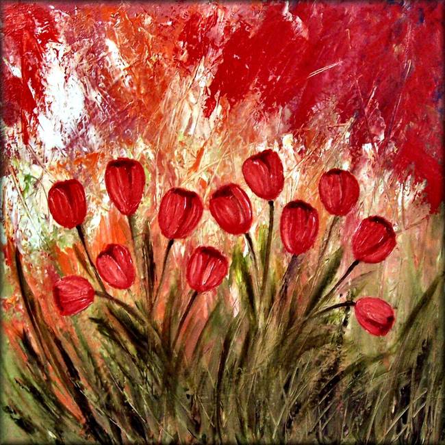 650x650 Boastful Garden Contemporary Abstract Tulips By Peggy Garr - Abstract Tulip Painting