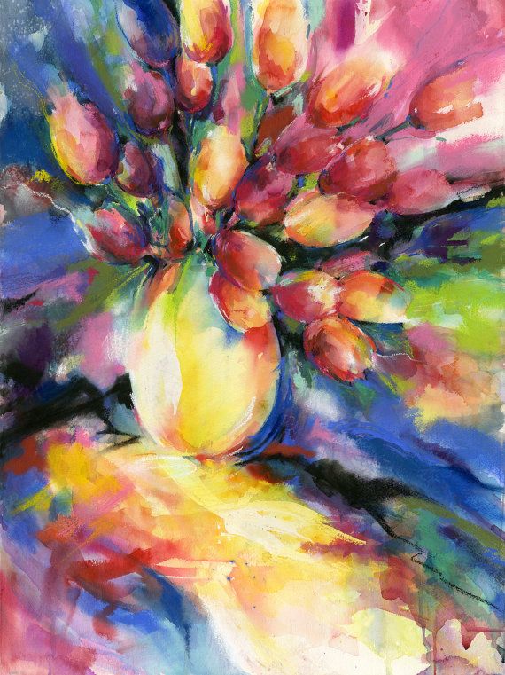 570x761 Tulip Flower Painting, Watercolor Art, Abstract, Tulips - Abstract Tulip Painting