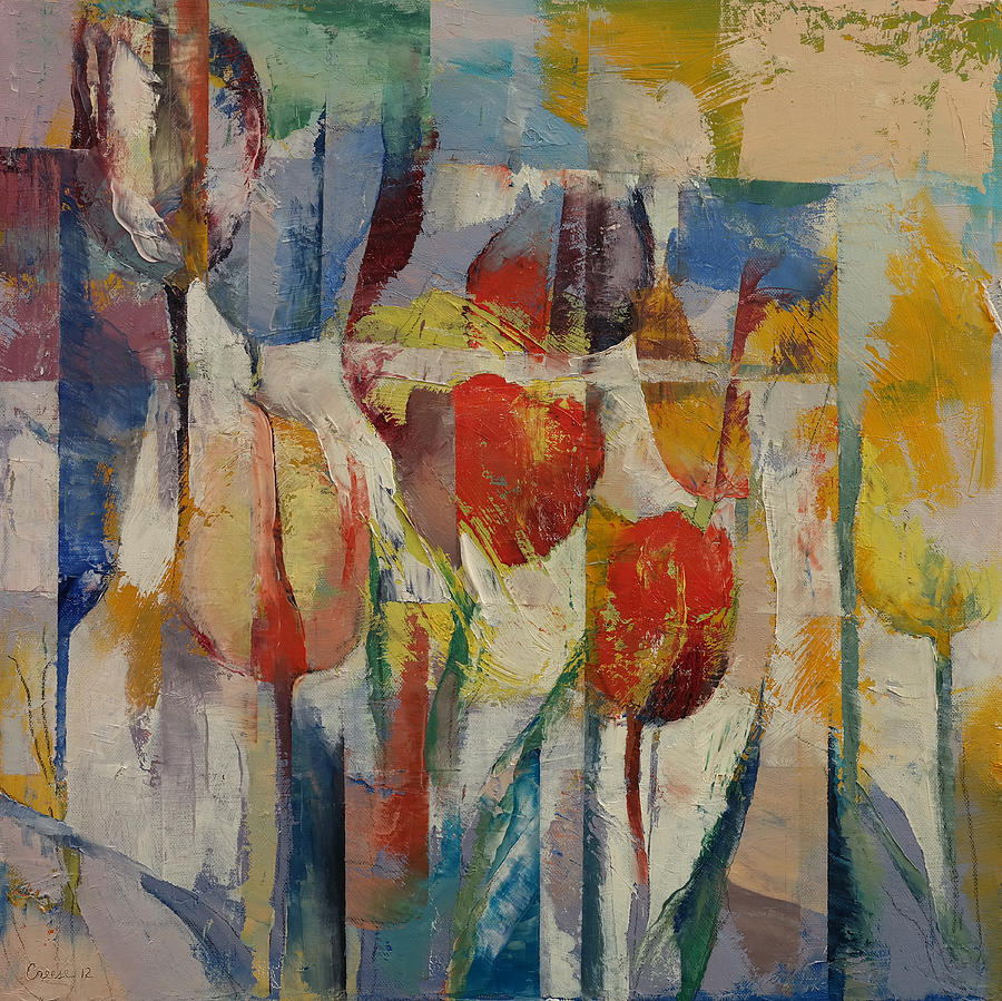 900x899 Tulips Painting By Michael Creese - Abstract Tulip Painting