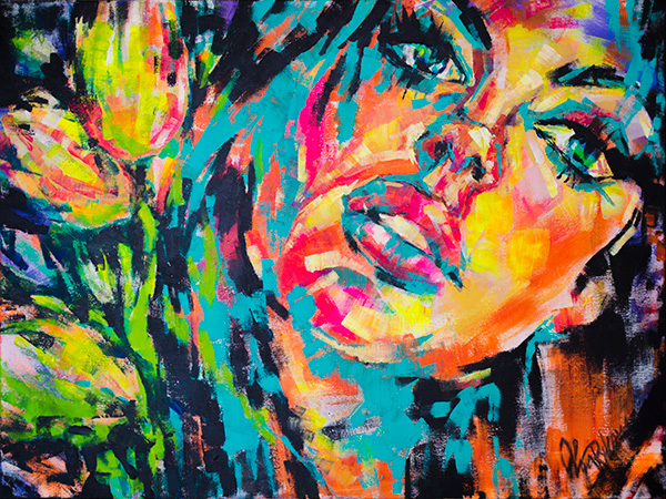 600x450 Abstract Portraits Girl With Tulips Painting By Olga Rykova - Abstr...