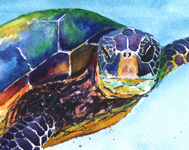 628x500 Sea Turtle Watercolor Print 2 Watercolor Animal Paintings - Abstract Turtle Painting